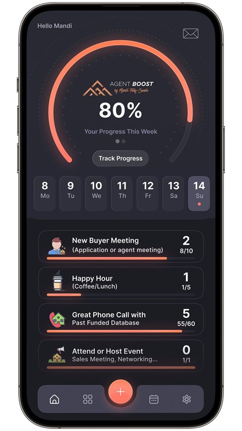 Boost LITE dashboard showing weekly progress at 80 percent