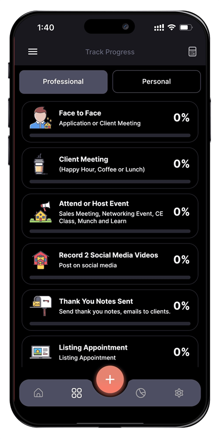 Boost LITE progress tracker with professional goals