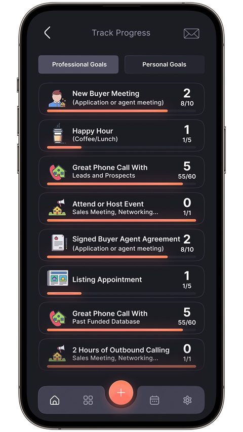 Boost LITE progress tracker listing professional goals